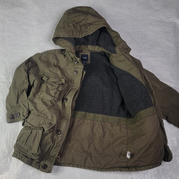 Baby Gap Jacket Toddler 5t Military Style Green Cotton Hood Zipper & Buttons - Picture 3 of 9
